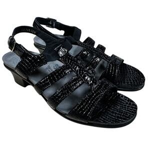 SAS Allegro Heel Strap Sandal Black Croc Women's Sz 8 Narrow Excellent Condition